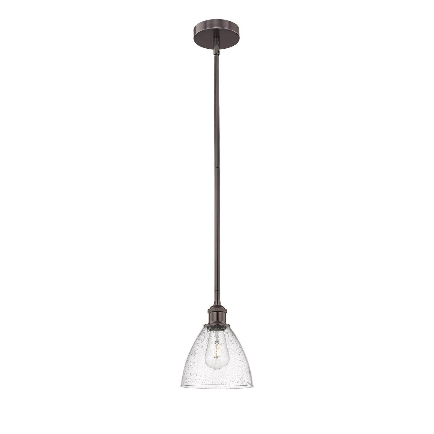 Innovations Bristol 8in 1-Light Mini Pendant | Industrial Oil Rubbed Bronze Steel and Seedy Glass | Kitchen Island & Dining | Model 616-1S-OB-GBD-754-LED
