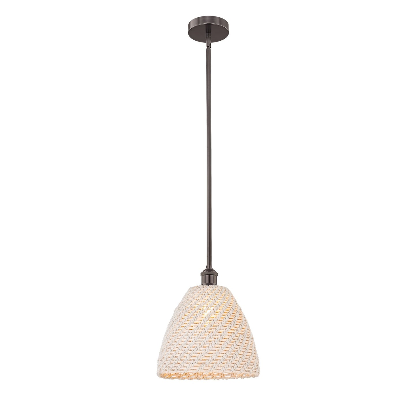 Innovations Bristol Natural 12in 1-Light Mini Pendant | Farmhouse Oil Rubbed Bronze and Natural Fiber Dome Shade | Kitchen | Model 616-1S-OB-NBD-12-NAT