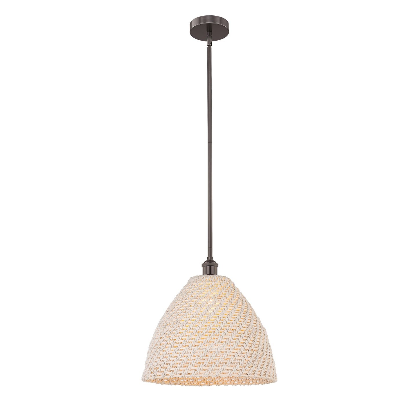 Innovations Bristol Natural 16in 1-Light Mini Pendant | Farmhouse Oil Rubbed Bronze Steel and Natural Fiber Dome Shade | Model 616-1S-OB-NBD-16-NAT