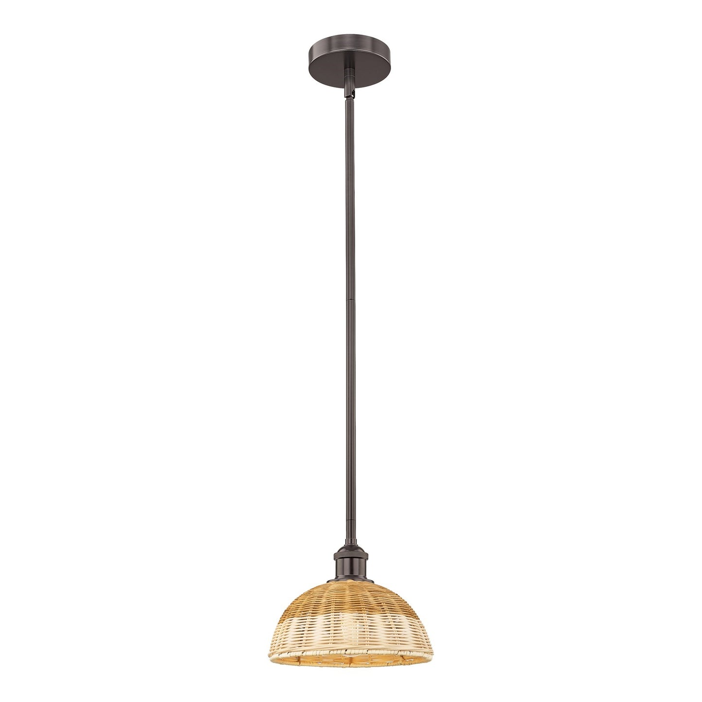 Innovations Bristol Natural II 9in 1-Light Mini Pendant | Industrial Oil Rubbed Bronze Steel and Natural Fiber Shade | Model 616-1S-OB-NBD2-9-NAT