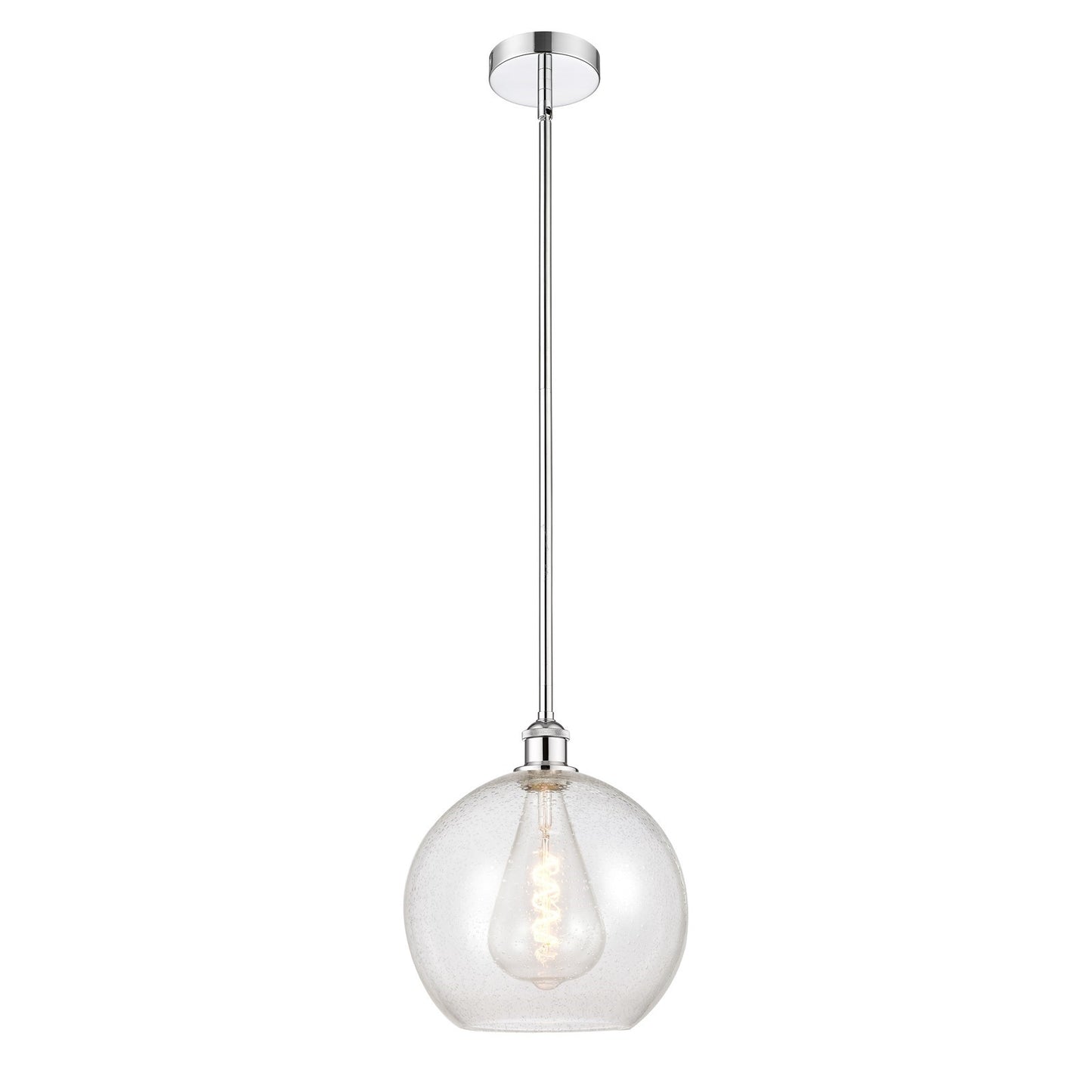 Innovations Athens 12in 1-Light Mini Pendant | Industrial Polished Chrome Steel and Seedy Glass | Kitchen Island & Dining | Model 616-1S-PC-G124-12-LED