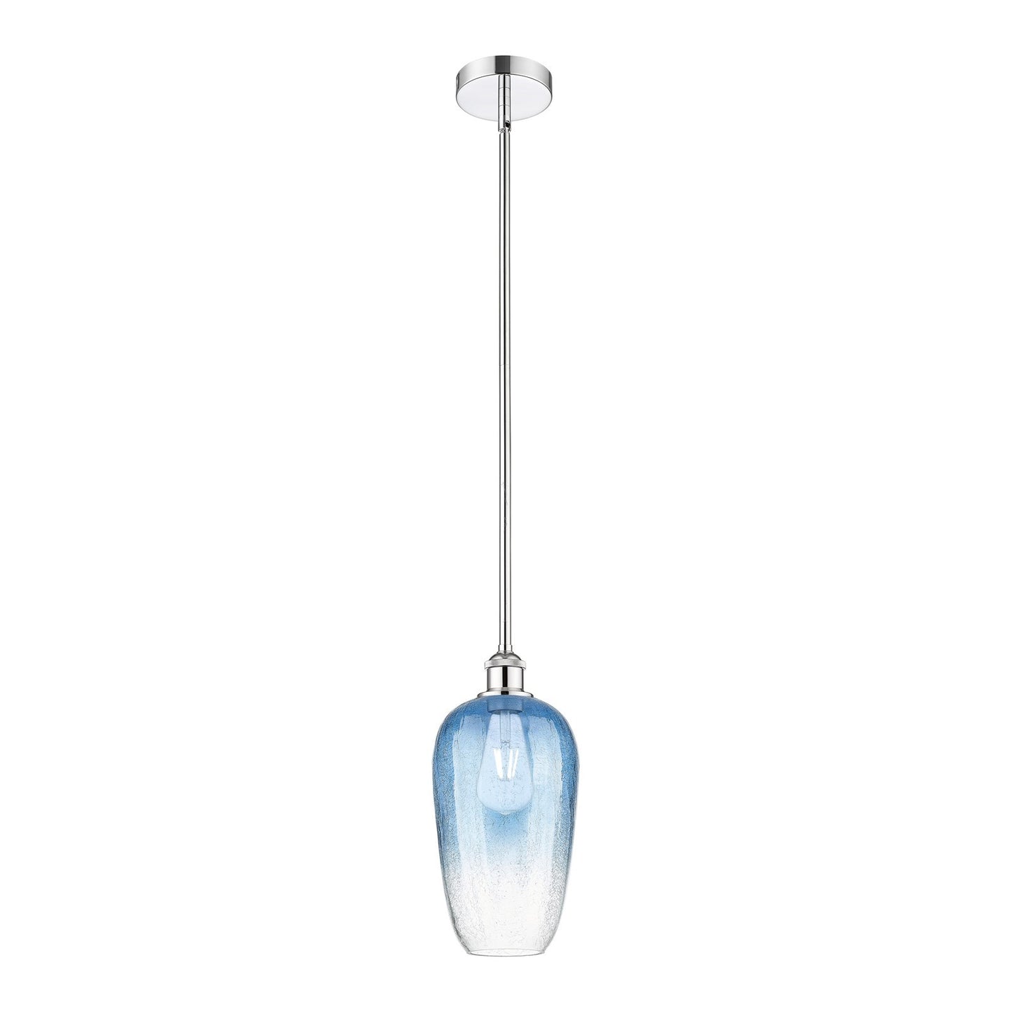Innovations Brookhaven Flute 7in 1-Light Mini Pendant | Industrial Polished Chrome and Sapphire Blue Glass | Kitchen Island & | Model 616-1S-PC-G484-7SB