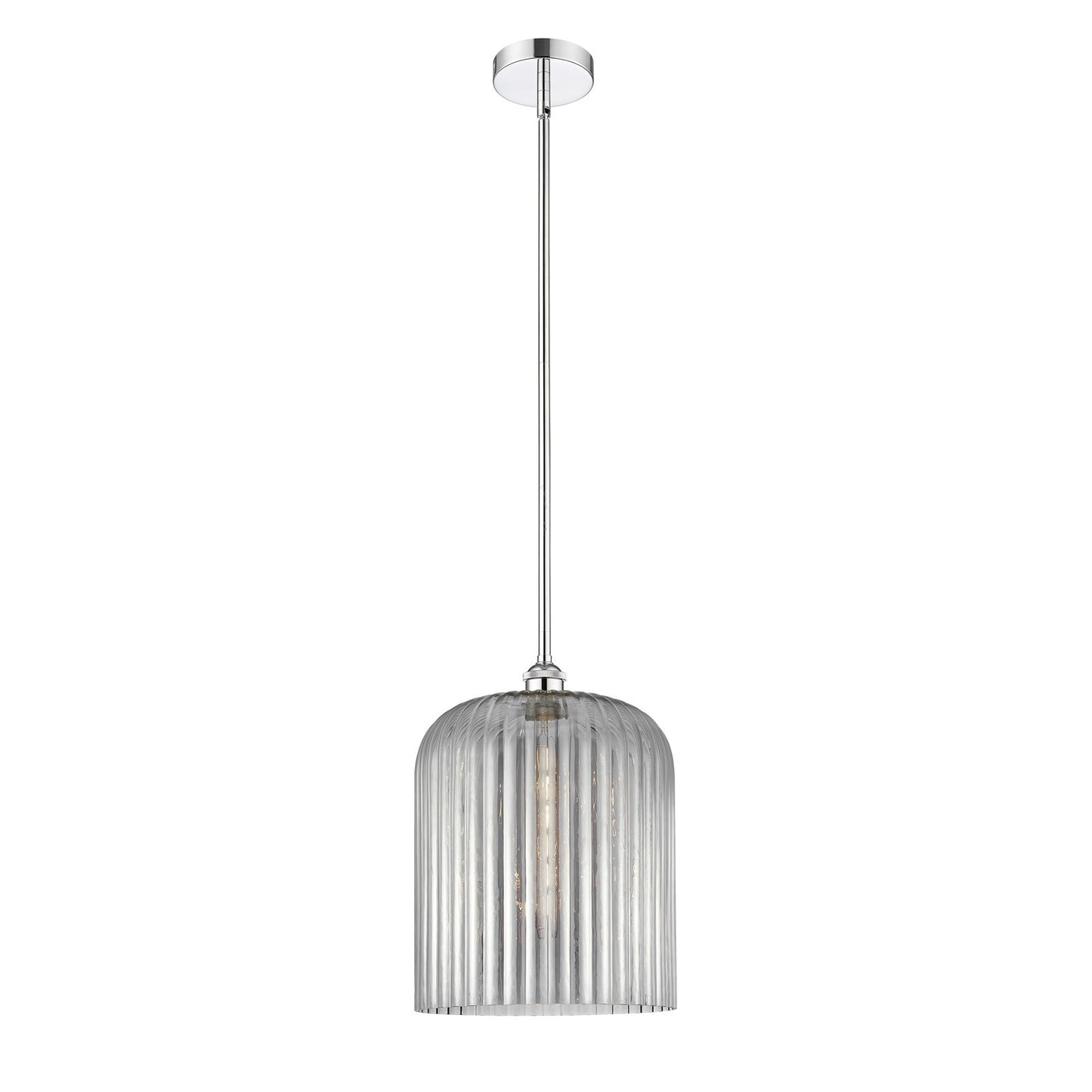 Innovations Bridal Veil 12in 1-Light Mini Pendant | Art Nouveau Polished Chrome and Light Smoke Ribbed Glass | Kitchen Island | Model 616-1S-PC-G559-12SM