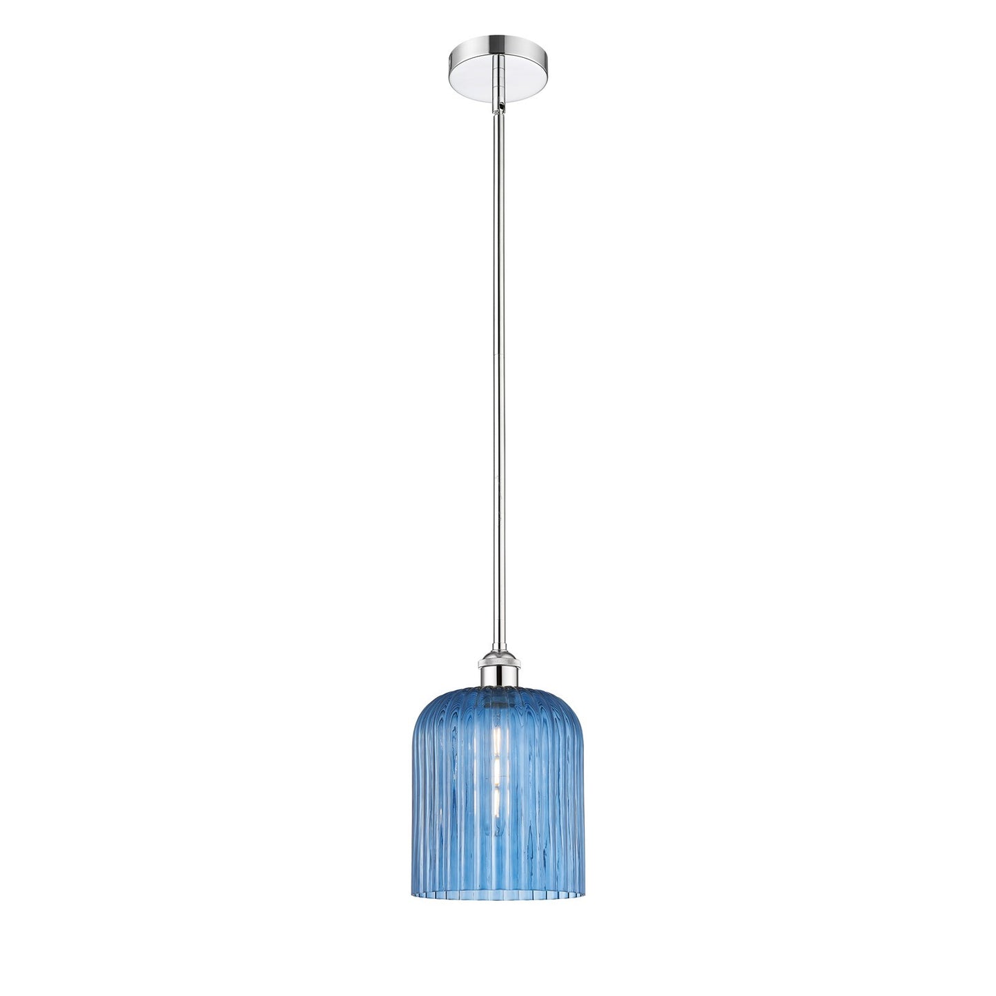 Innovations Bridal Veil 5in 1-Light Mini Pendant | Art Nouveau Polished Chrome and Princess Blue Ribbed Glass | Kitchen Island | Model 616-1S-PC-G559-8BL