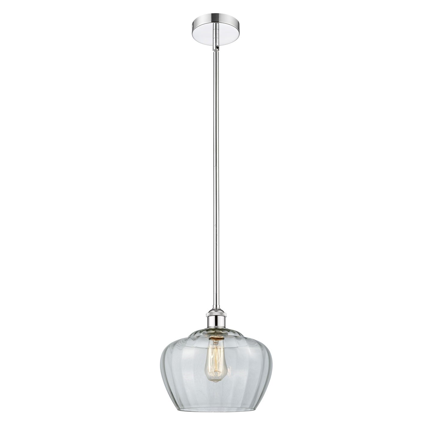 Innovations Fenton 11in 1-Light Mini Pendant | Industrial Polished Chrome Steel and Clear Ribbed Glass | Kitchen Island & Dining | Model 616-1S-PC-G92-L