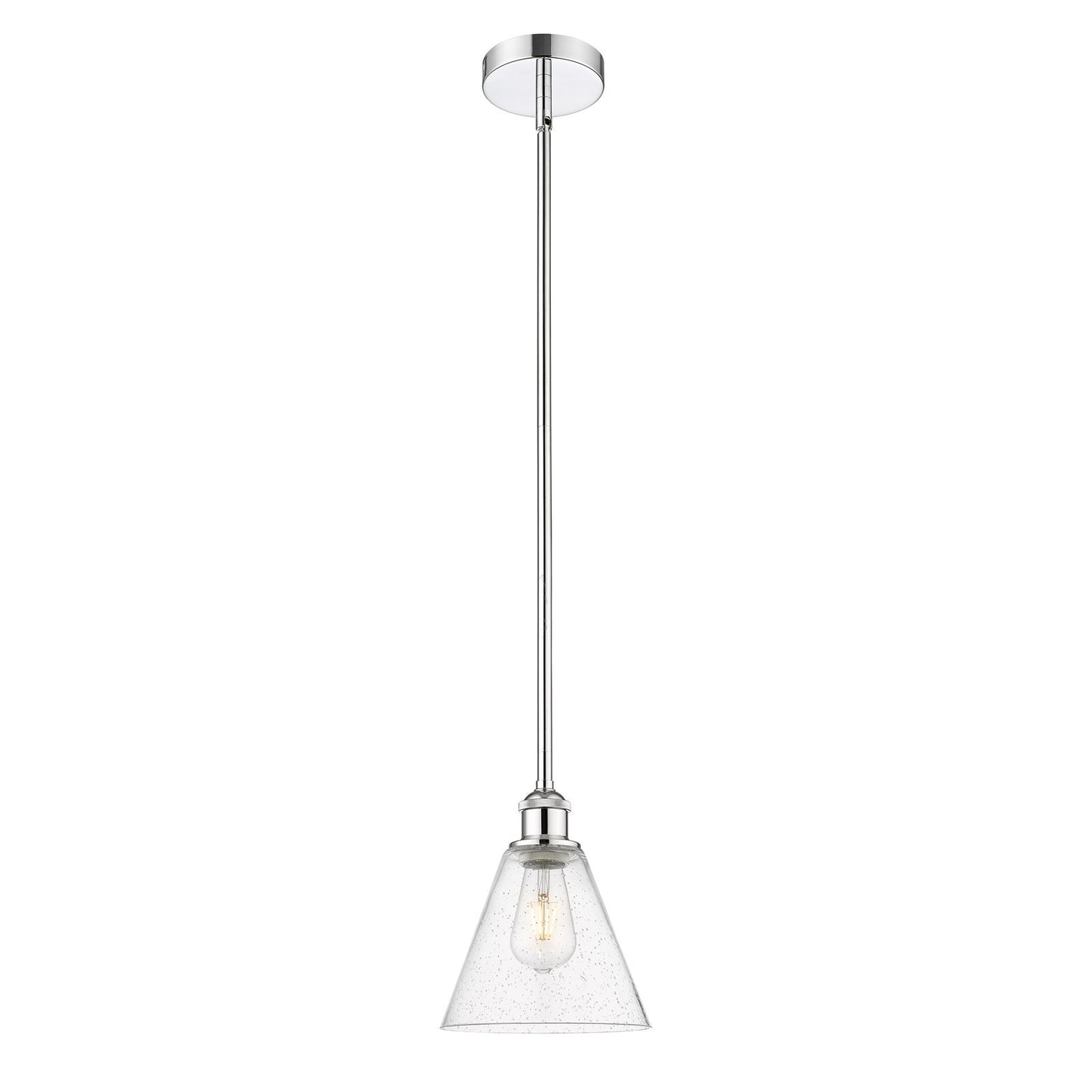 Innovations Berkshire 8in 1-Light Mini Pendant | Industrial Polished Chrome Steel and Seedy Glass | Kitchen Island & Dining | Model 616-1S-PC-GBC-84-LED