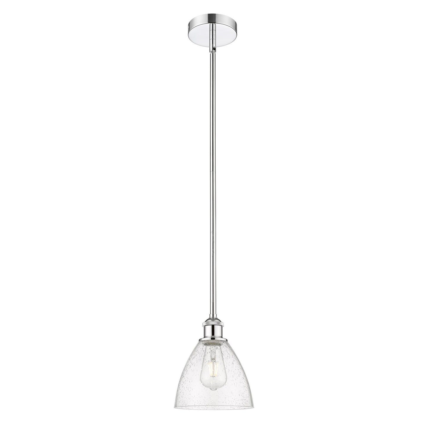 Innovations Bristol 8in 1-Light Mini Pendant | Industrial Polished Chrome Steel and Seedy Glass | Kitchen Island & Dining | Model 616-1S-PC-GBD-754-LED