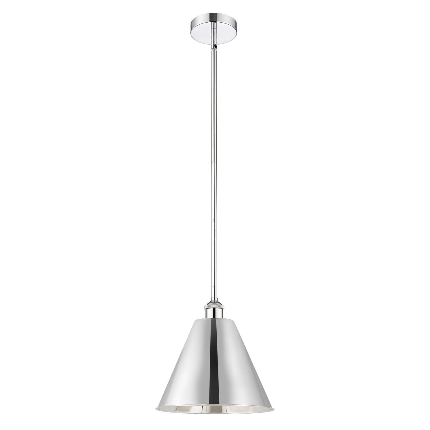 Innovations Berkshire 12in 1-Light Mini Pendant | Industrial Polished Chrome Steel and Metal Cone Shade | Kitchen Island & | Model 616-1S-PC-MBC-12-PC