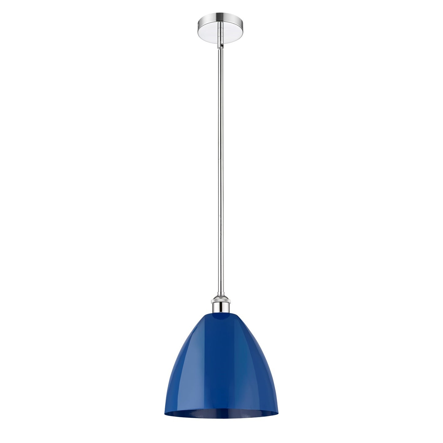 Innovations Plymouth 12in 1-Light Mini Pendant | Industrial Polished Chrome and Matte Blue Metal Shade | Kitchen Island & | Model 616-1S-PC-MBD-12-BL