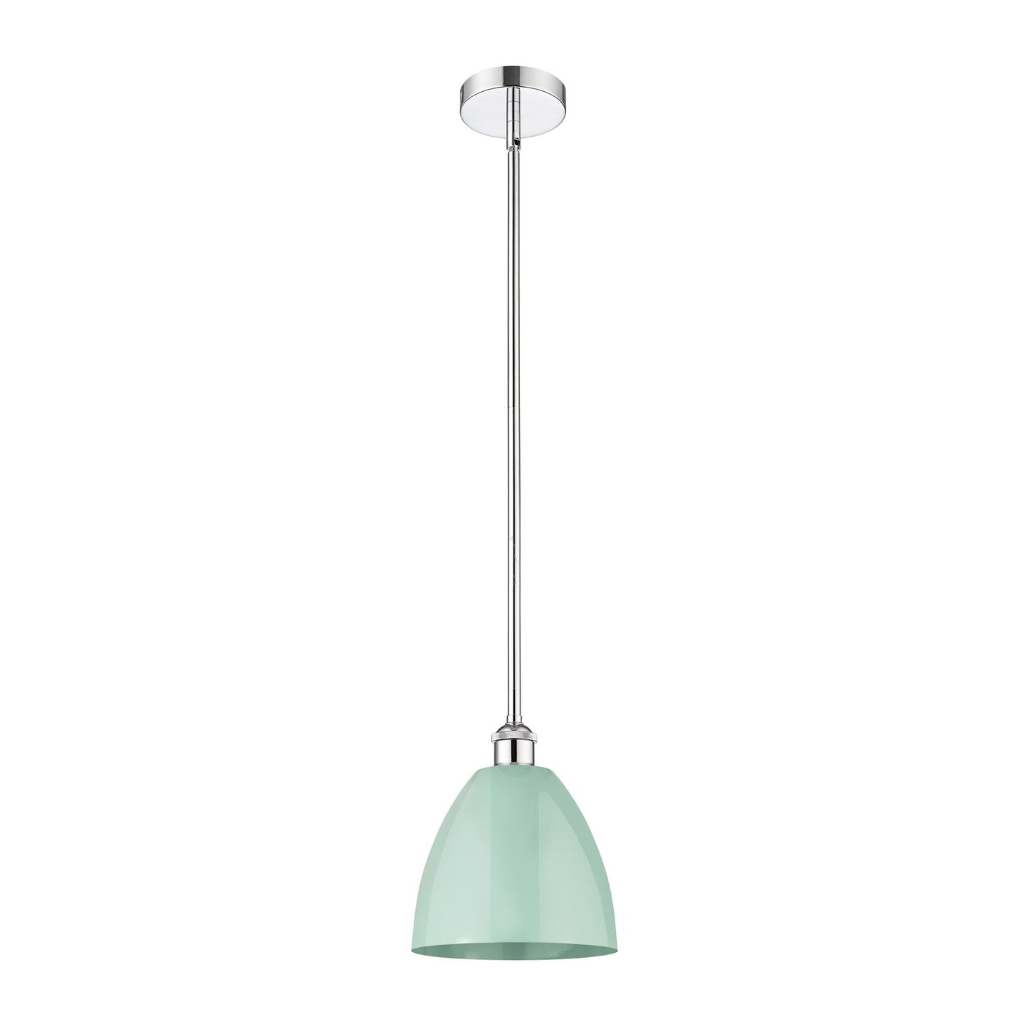 Innovations Plymouth 9in 1-Light Mini Pendant | Industrial Farmhouse Polished Chrome and Matte Seafoam Metal Shade | Kitchen | Model 616-1S-PC-MBD-9-SF