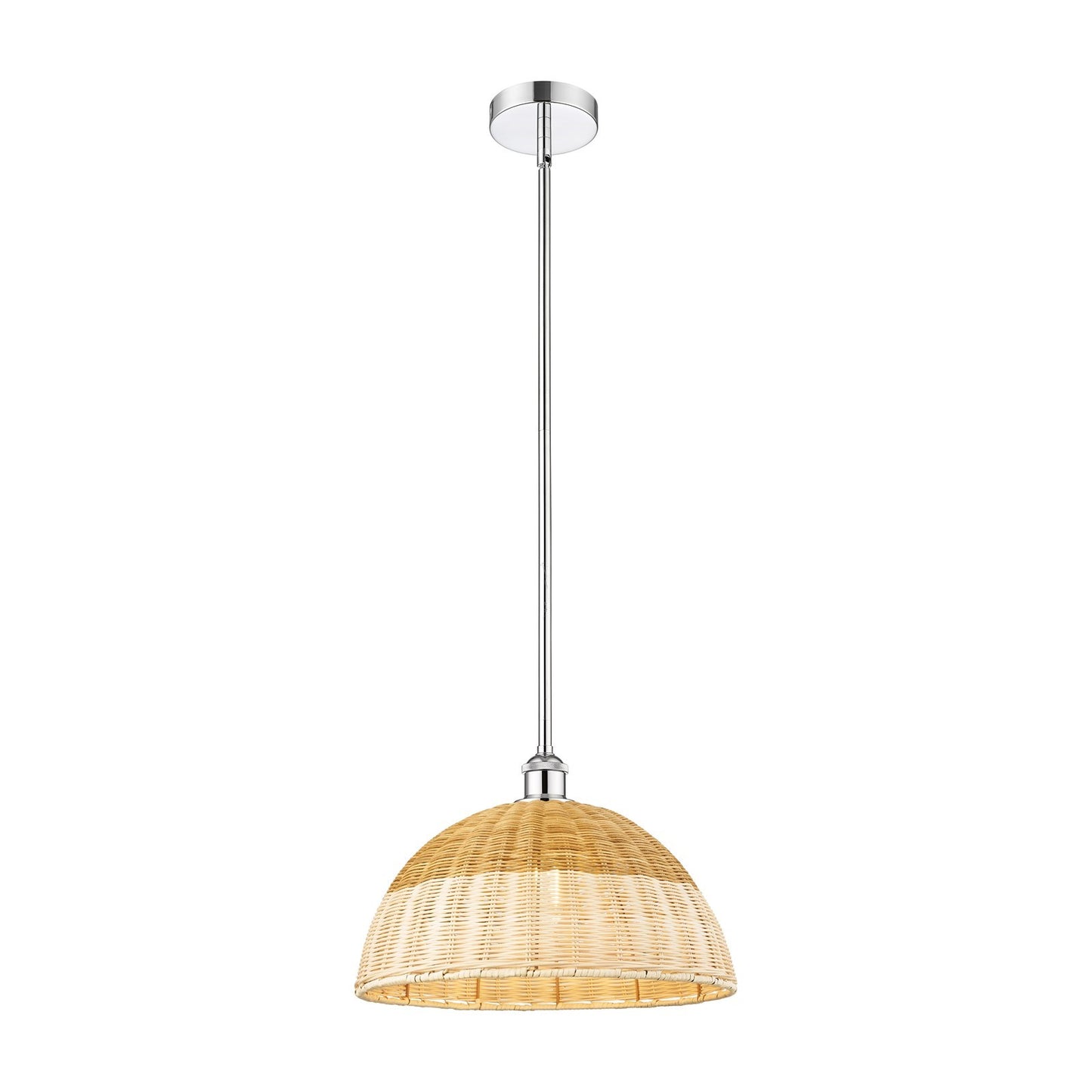 Innovations Bristol Natural II 16in 1-Light Mini Pendant | Industrial Polished Chrome and Matte Black Natural Fiber | Model 616-1S-PC-NBD2-16-NAT
