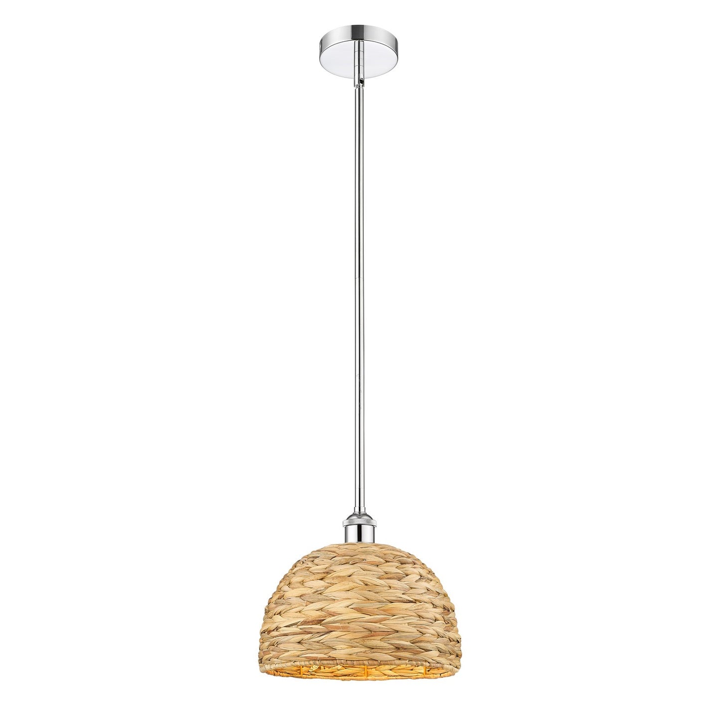 Innovations Woven Rattan 12in 1-Light Mini Pendant | Industrial Polished Chrome Steel and Natural Fiber Shade | Kitchen | Model 616-1S-PC-RBD-12-NAT