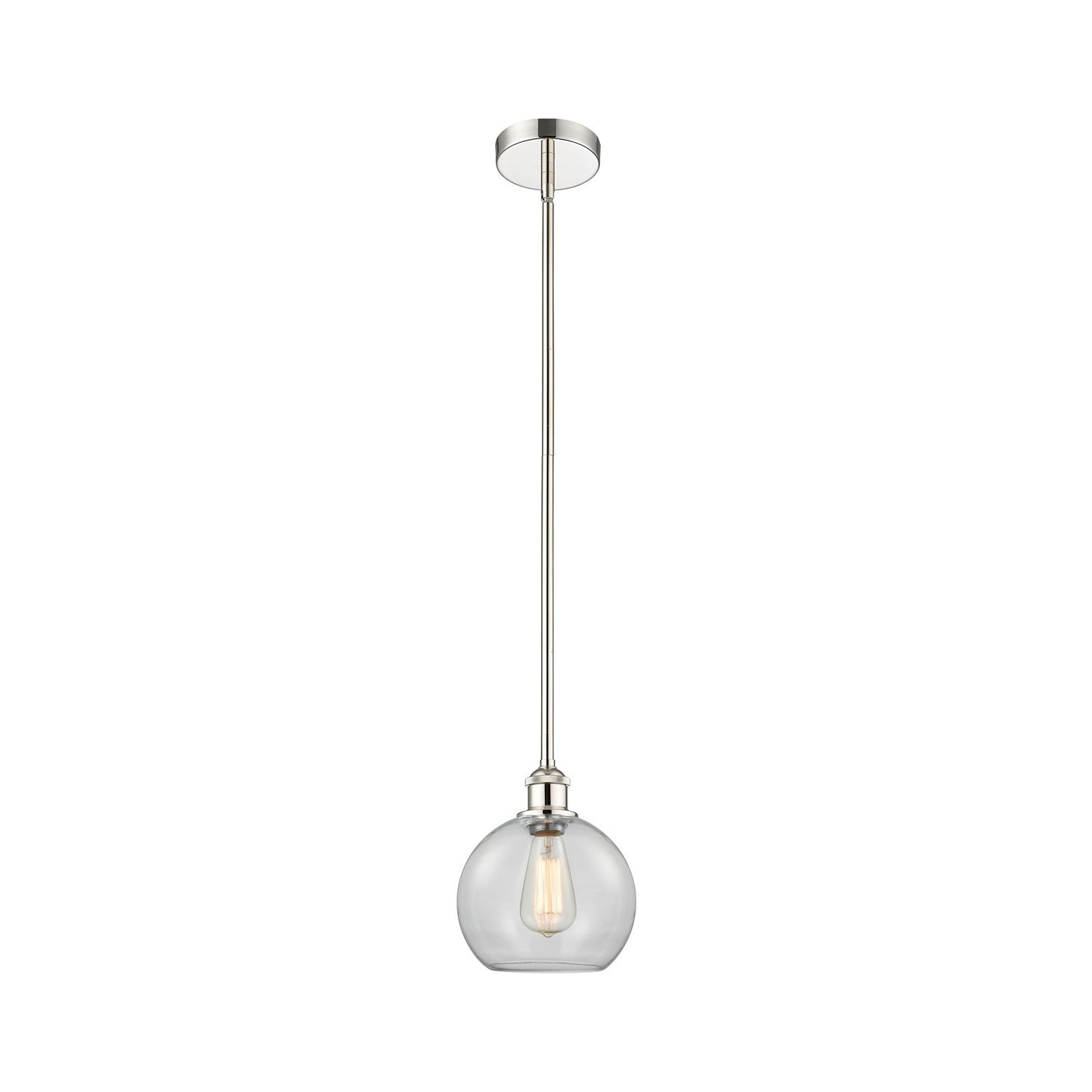 Innovations Athens 8in 1-Light Mini Pendant | Industrial Polished Nickel Steel and Clear Glass | Kitchen Island & Dining Room | Model 616-1S-PN-G122-8-LED