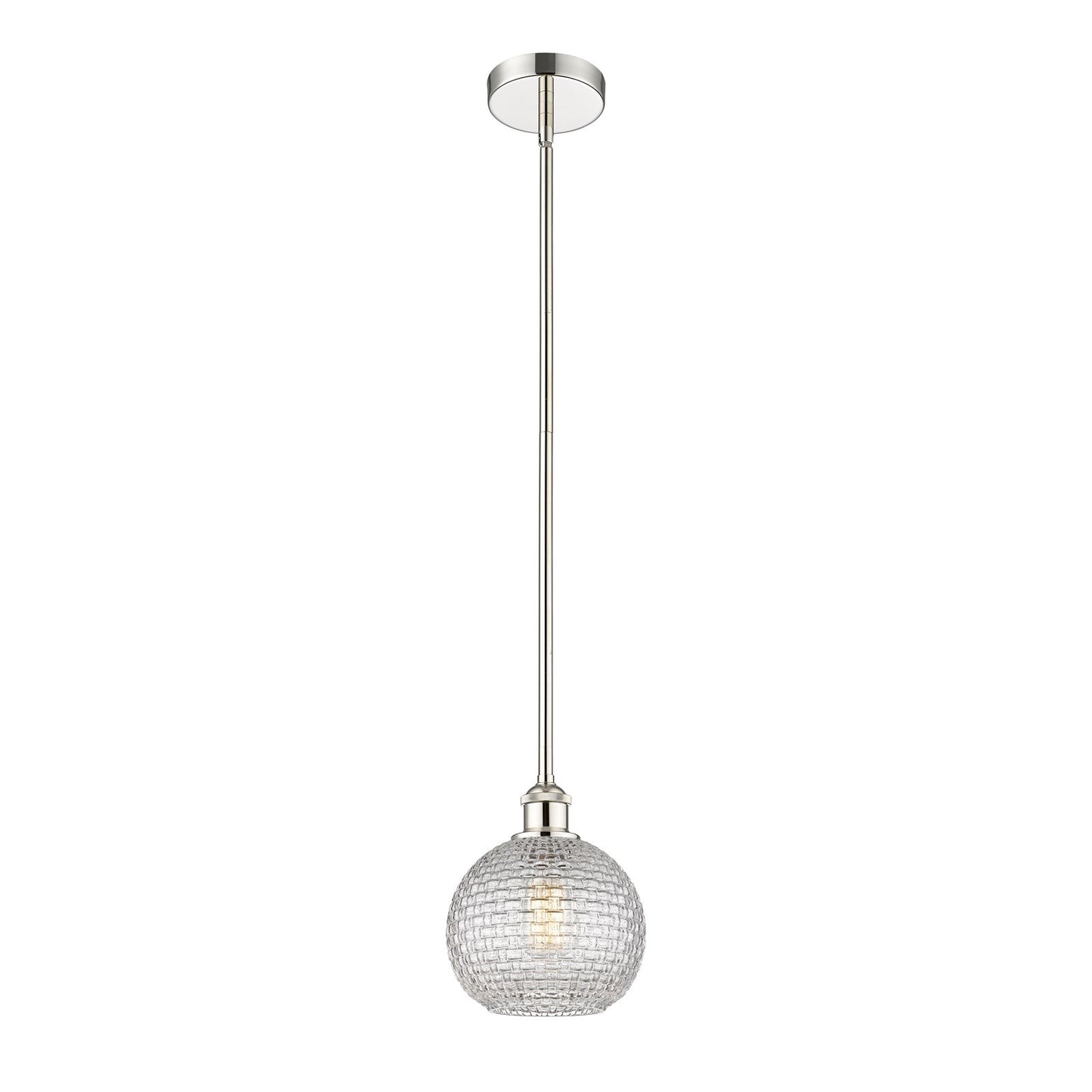 Innovations Athens 8in 1-Light Mini Pendant | Modern Farmhouse Polished Nickel and Clear Basket Weave Glass | Kitchen Island & | Model 616-1S-PN-G122C-8CL