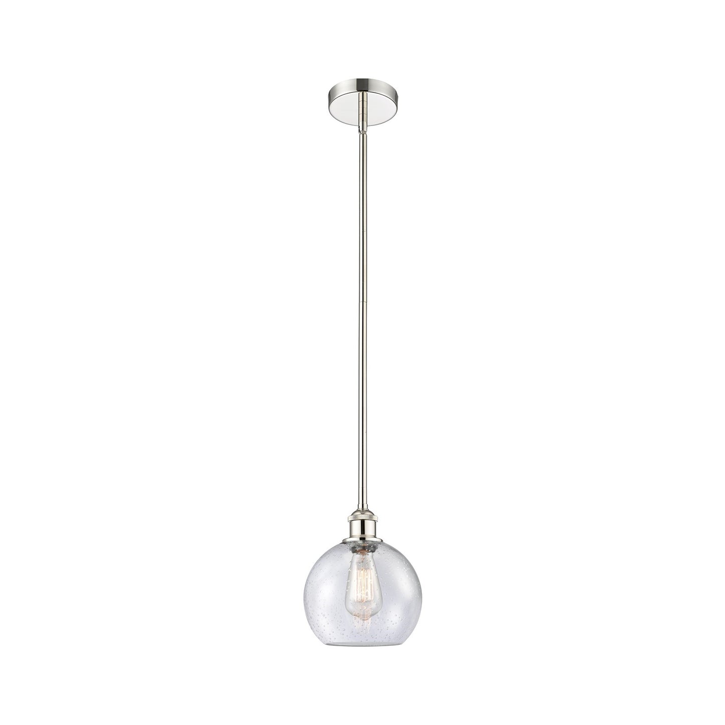 Innovations Athens 8in 1-Light Mini Pendant | Industrial Polished Nickel Steel and Seedy Glass | Kitchen Island & Dining Room | Model 616-1S-PN-G124-8-LED