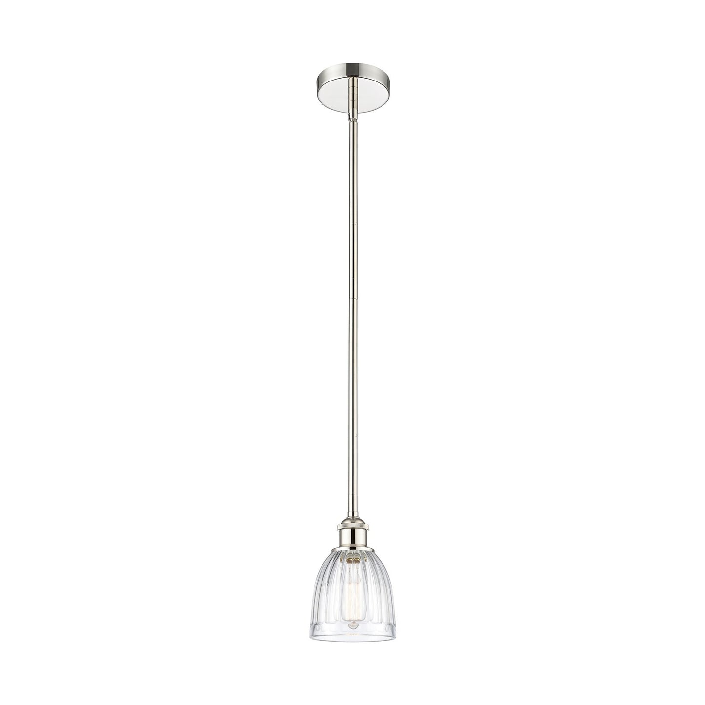 Innovations Brookfield 6in 1-Light Mini Pendant | Industrial Polished Nickel Steel and Clear Ribbed Glass | Kitchen Island & | Model 616-1S-PN-G442-LED