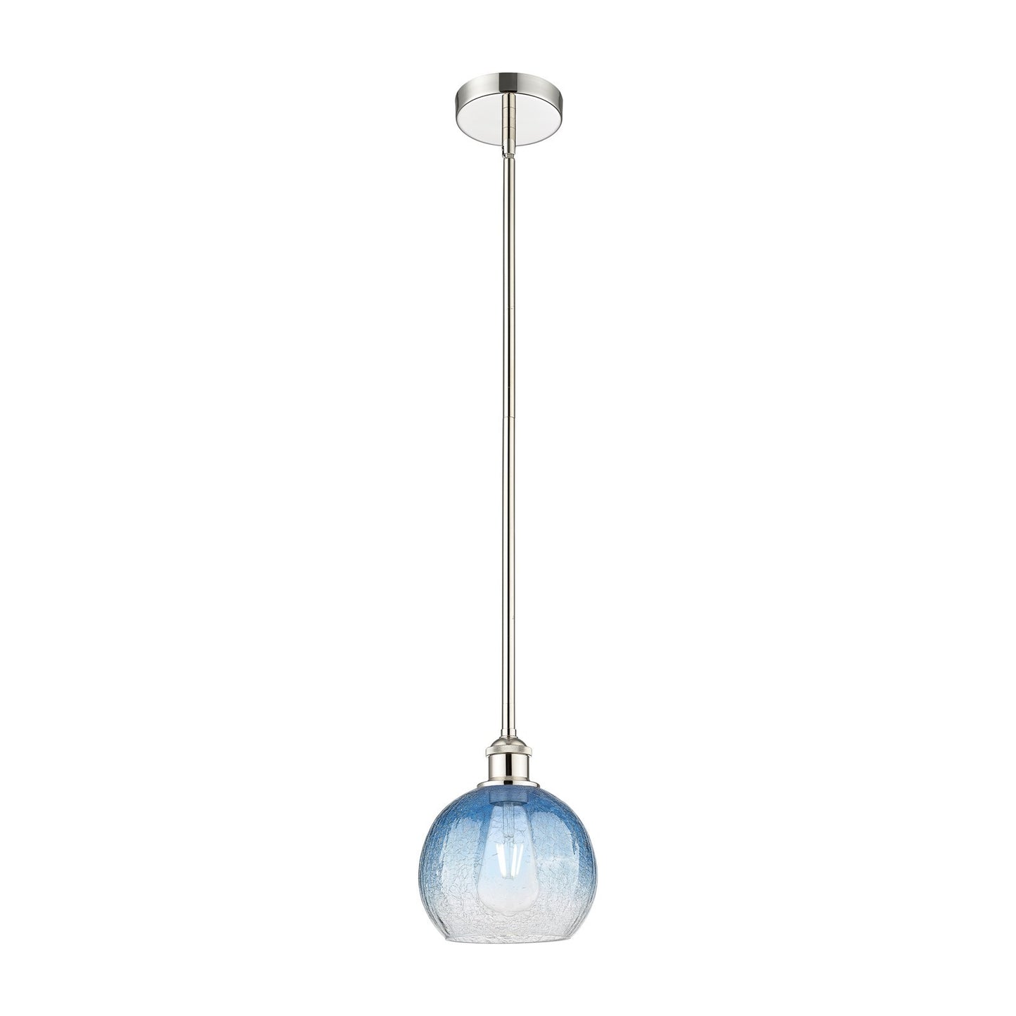Innovations Brookhaven Globe 8in 1-Light Mini Pendant | Industrial Polished Nickel and Sapphire Blue Glass | Kitchen Island & | Model 616-1S-PN-G483-8SB