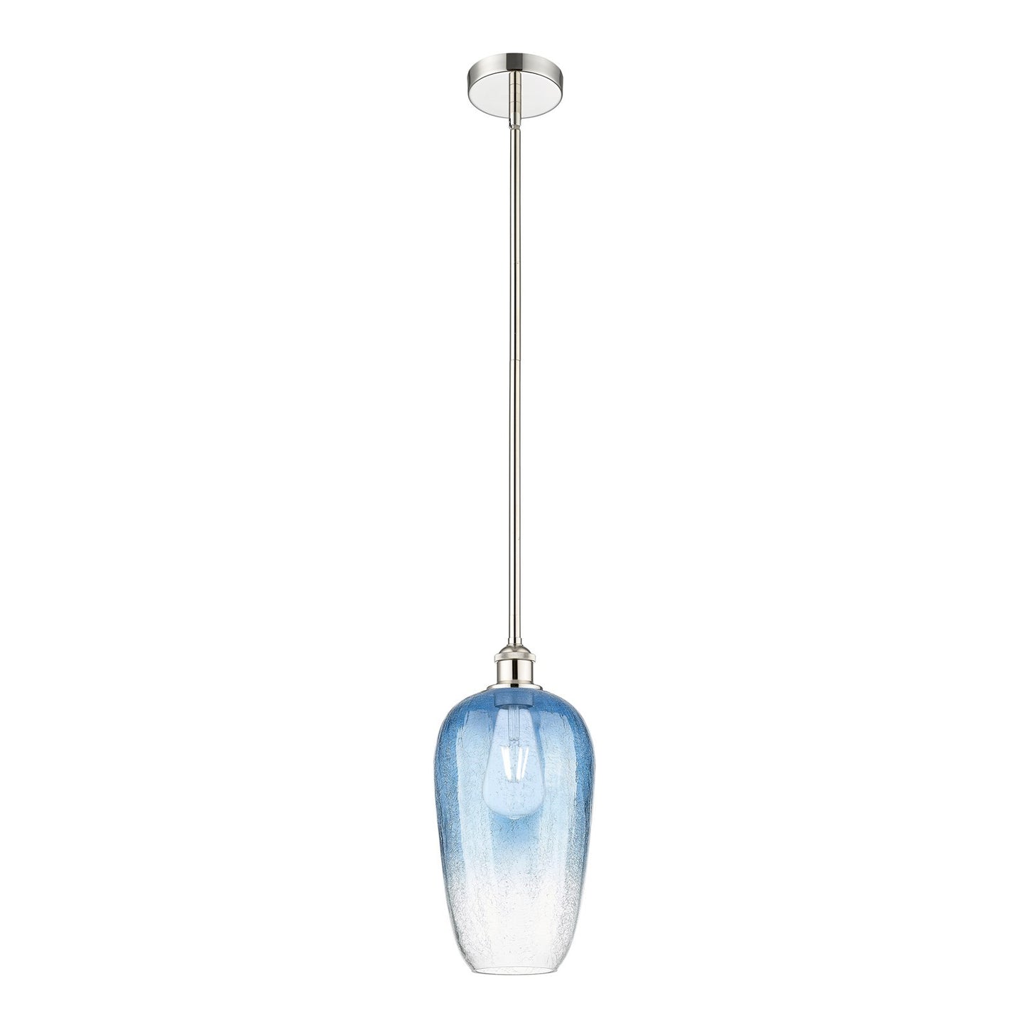 Innovations Brookhaven Flute 7in 1-Light Mini Pendant | Industrial Polished Nickel Steel and Sapphire Blue Glass | Kitchen | Model 616-1S-PN-G484-7SB