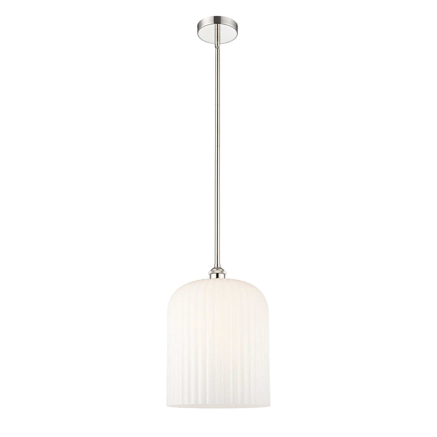 Innovations Bridal Veil 5in 1-Light Mini Pendant | Art Nouveau Polished Nickel and Gloss White Ribbed Glass | Kitchen Island | Model 616-1S-PN-G559-12GWH