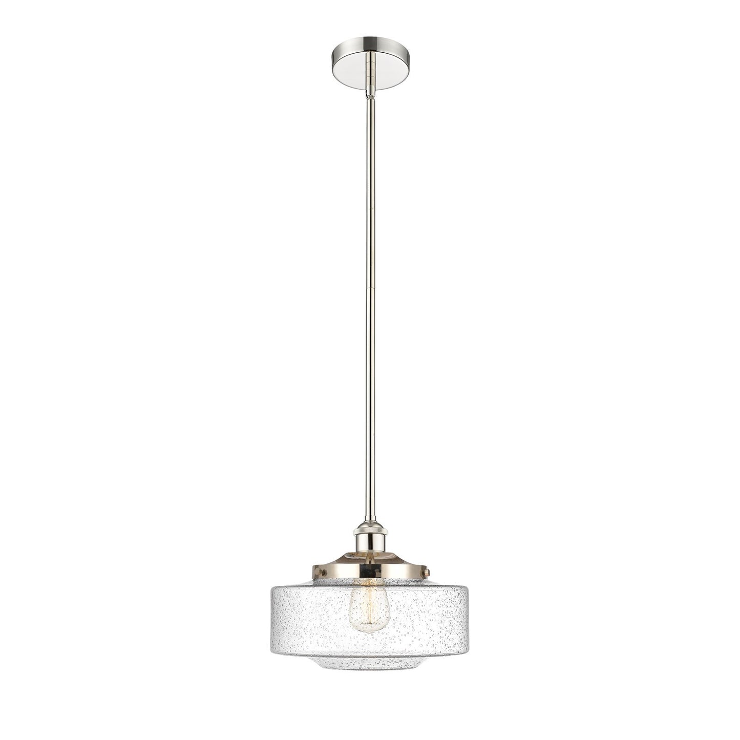 Innovations Bridgeton 12in 1-Light Mini Pendant | Traditional Polished Nickel Steel and Seedy Glass | Kitchen Island & Dining | Model 616-1S-PN-G694-12