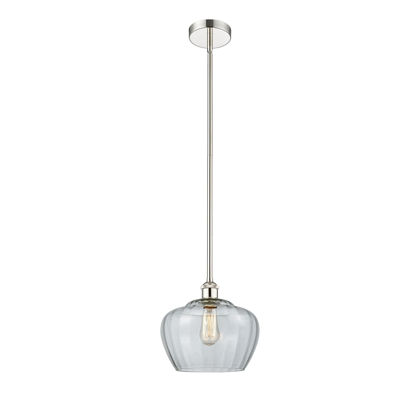 Innovations Fenton 11in 1-Light Mini Pendant | Industrial Polished Nickel and Clear Ribbed Glass | Kitchen Island & Dining | Model 616-1S-PN-G92-L-LED