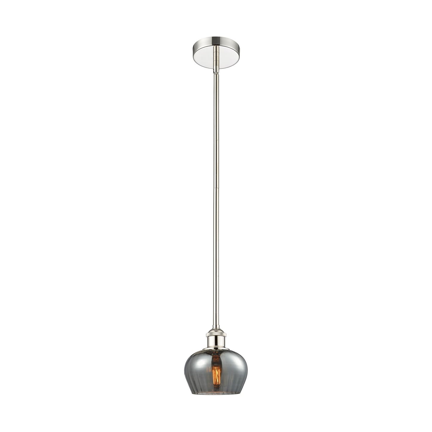 Innovations Fenton 1-Light 6.5in Mini Pendant | Industrial Polished Nickel and Light Smoke Ribbed Glass | Kitchen Island & Dining | Model 616-1S-PN-G93