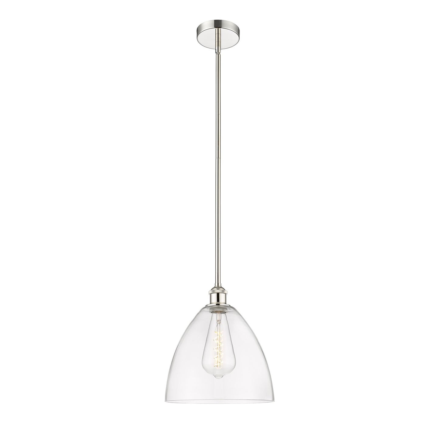 Innovations Bristol 12in 1-Light Mini Pendant | Industrial Polished Nickel Steel and Clear Glass | Kitchen Island & Dining Room | Model 616-1S-PN-GBD-122