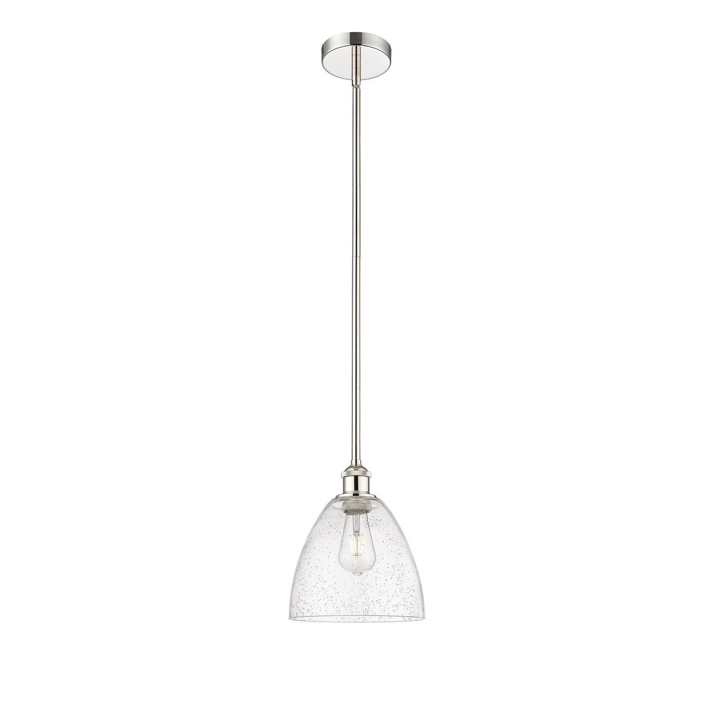 Innovations Bristol 9in 1-Light Mini Pendant | Industrial Polished Nickel Steel and Seedy Glass | Kitchen Island & Dining | Model 616-1S-PN-GBD-94-LED