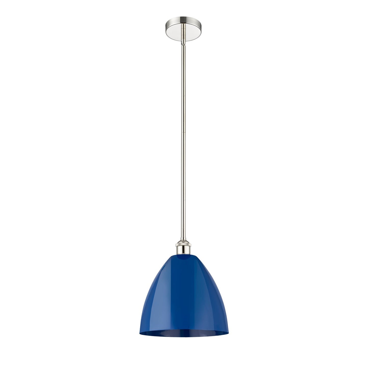 Innovations Plymouth 12in 1-Light Mini Pendant | Industrial Polished Nickel and Matte Blue Metal Shade | Kitchen Island | 12 x | Model 616-1S-PN-MBD-12-BL