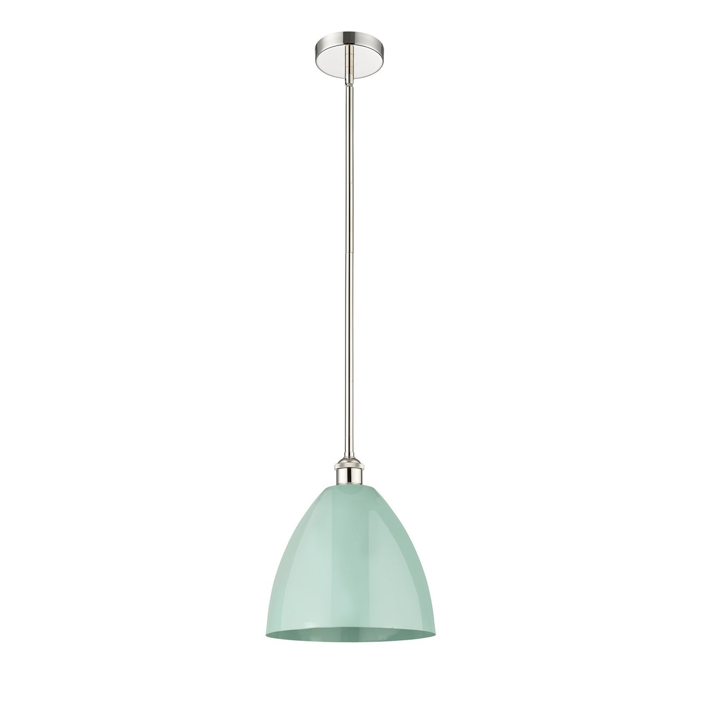 Innovations Plymouth 12in 1-Light Mini Pendant | Industrial Farmhouse Polished Nickel and Matte Seafoam Metal Shade | Kitchen | Model 616-1S-PN-MBD-12-SF
