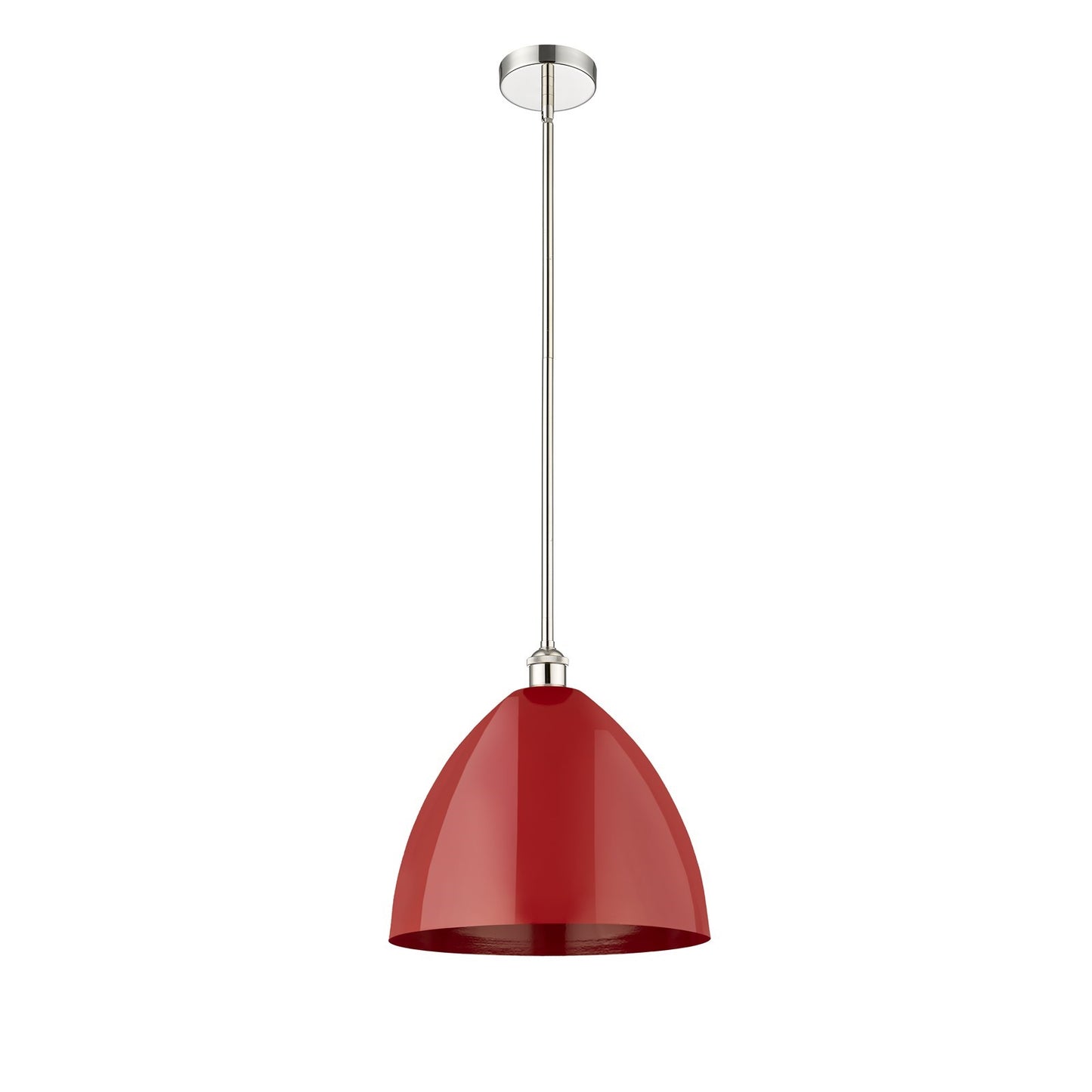 Innovations Plymouth 16in 1-Light Mini Pendant | Industrial Polished Nickel and Matte Red Metal Shade | Kitchen Island & | Model 616-1S-PN-MBD-16-RD