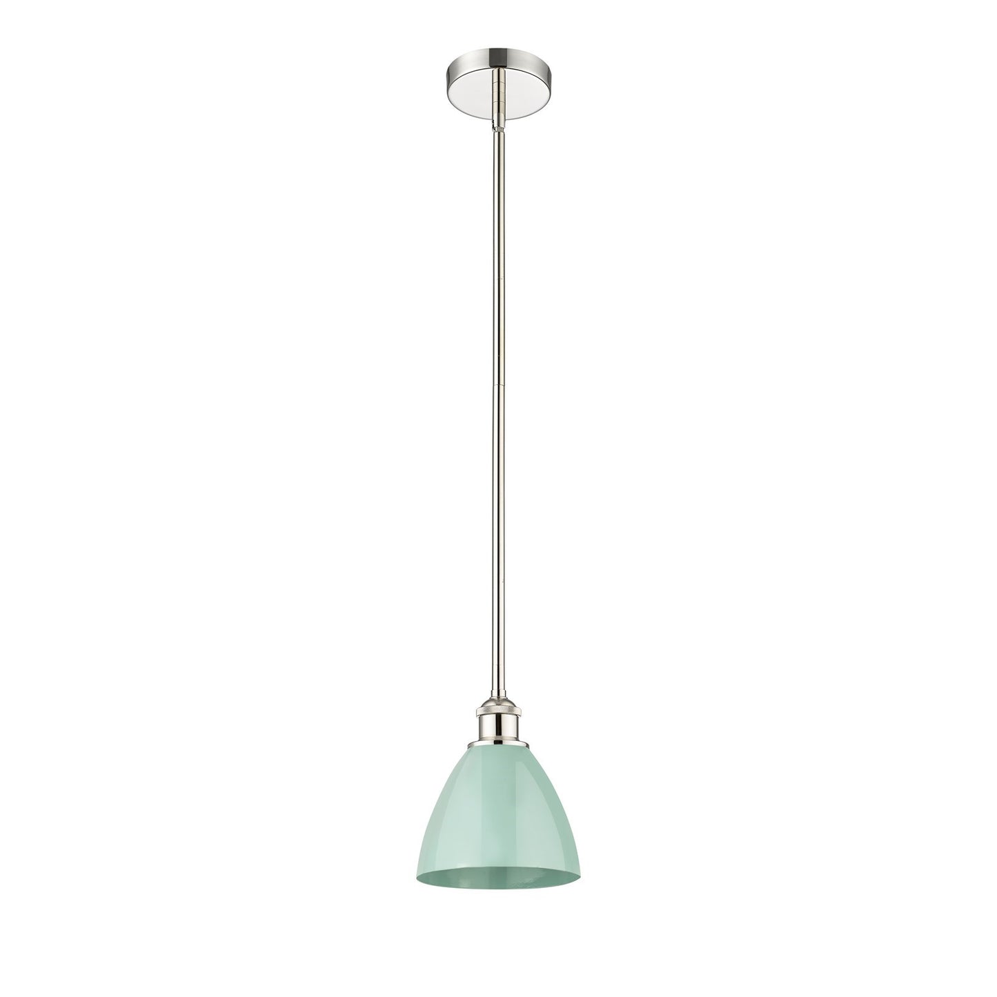 Innovations Plymouth 7.5in 1-Light Mini Pendant | Industrial Farmhouse Polished Nickel and Matte Seafoam Metal Shade | Model 616-1S-PN-MBD-75-SF-LED