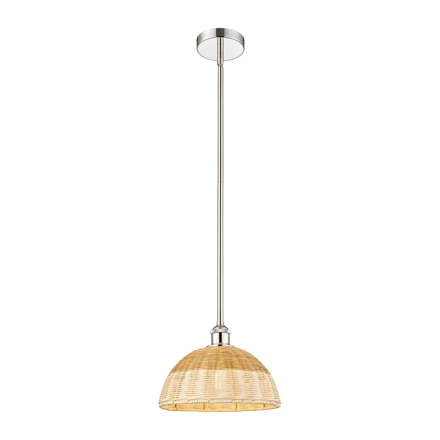 Innovations Bristol Natural II 12in 1-Light Mini Pendant | Industrial Polished Nickel Steel and Natural Fiber Shade | Model 616-1S-PN-NBD2-12-NAT