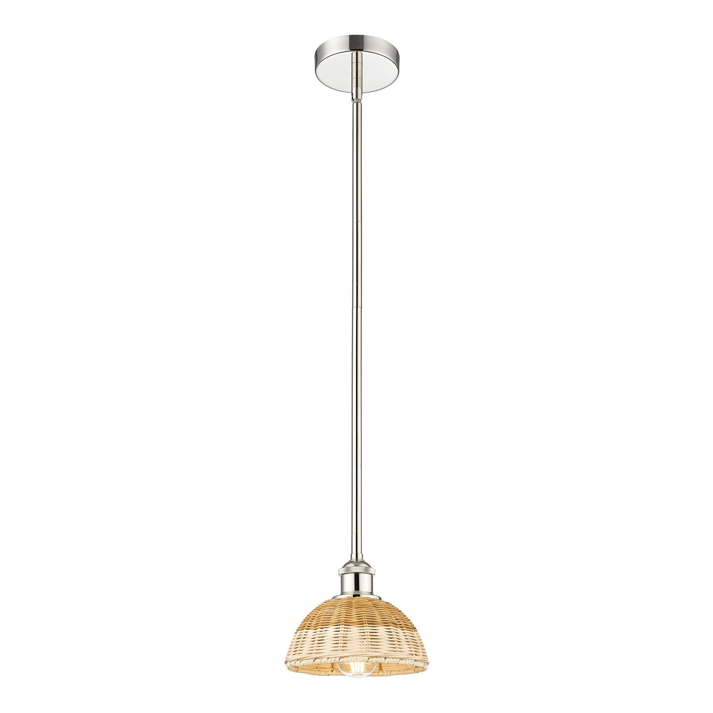 Innovations Lighting Bristol Natural II 8in 1-Light Mini Pendant | Industrial Polished Nickel and Natural Fiber Shade | Model 616-1S-PN-NBD2-75-NAT