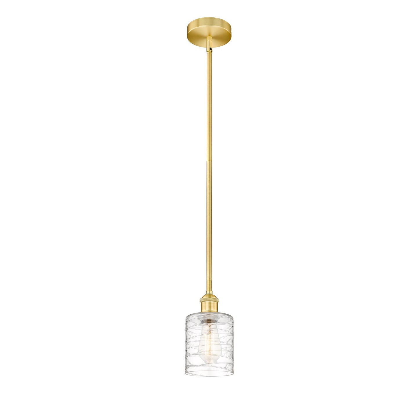 Innovations Cobbleskill 5in 1-Light Mini Pendant | Industrial Satin Gold Steel and Deco Swirl Clear Glass | Kitchen Island & | Model 616-1S-SG-G1113