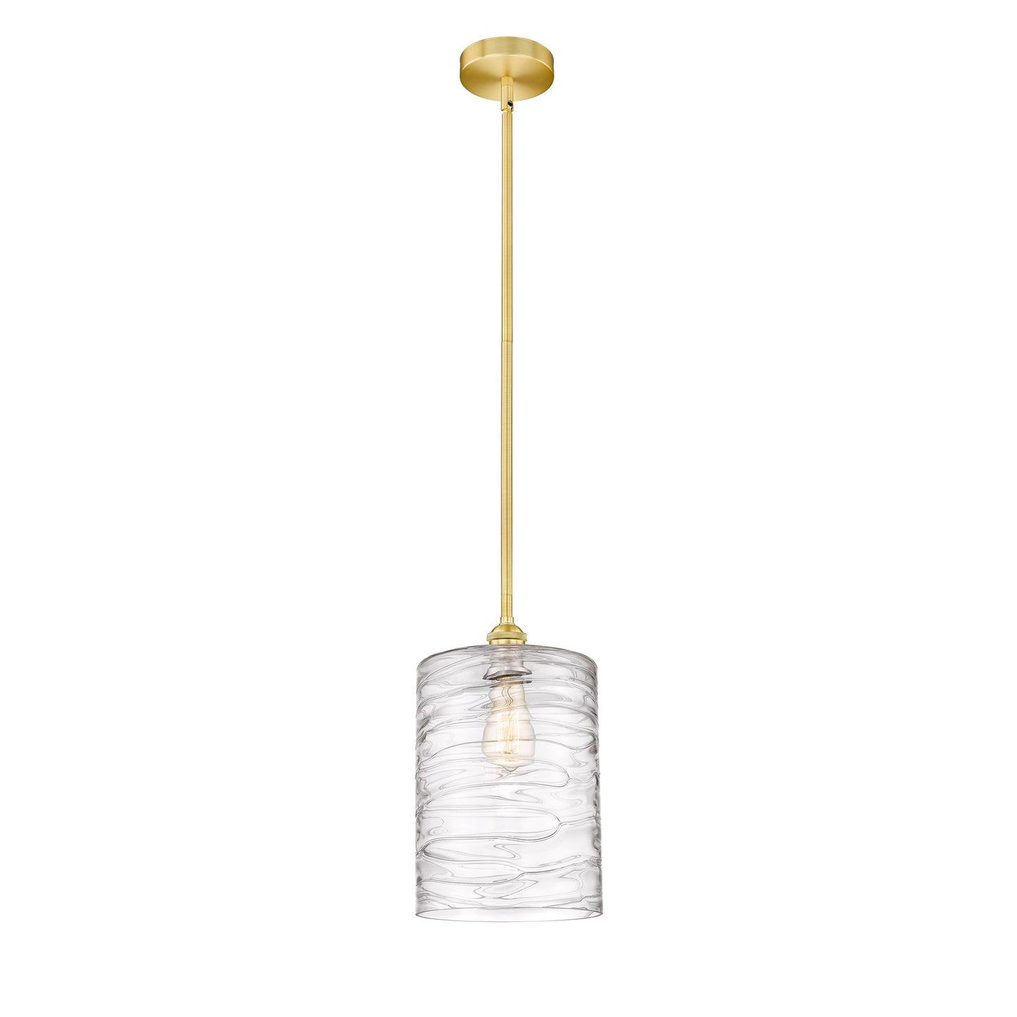 Innovations Cobbleskill 9in 1-Light Mini Pendant | Industrial Satin Gold Steel and Deco Swirl Glass | Kitchen Island & Dining | Model 616-1S-SG-G1113-L