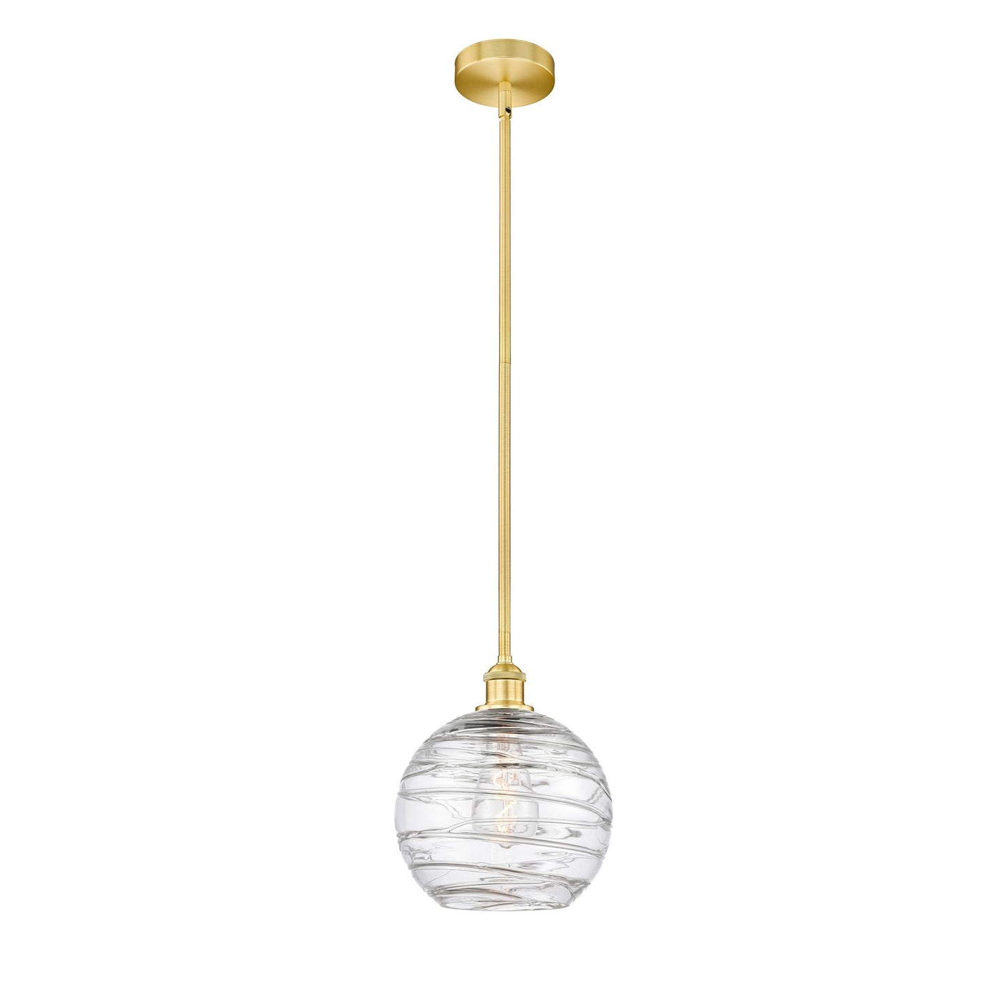Innovations Athens Deco Swirl 10in 1-Light Mini Pendant | Industrial Satin Gold Steel and Clear Glass | Kitchen Island & | Model 616-1S-SG-G1213-10CL