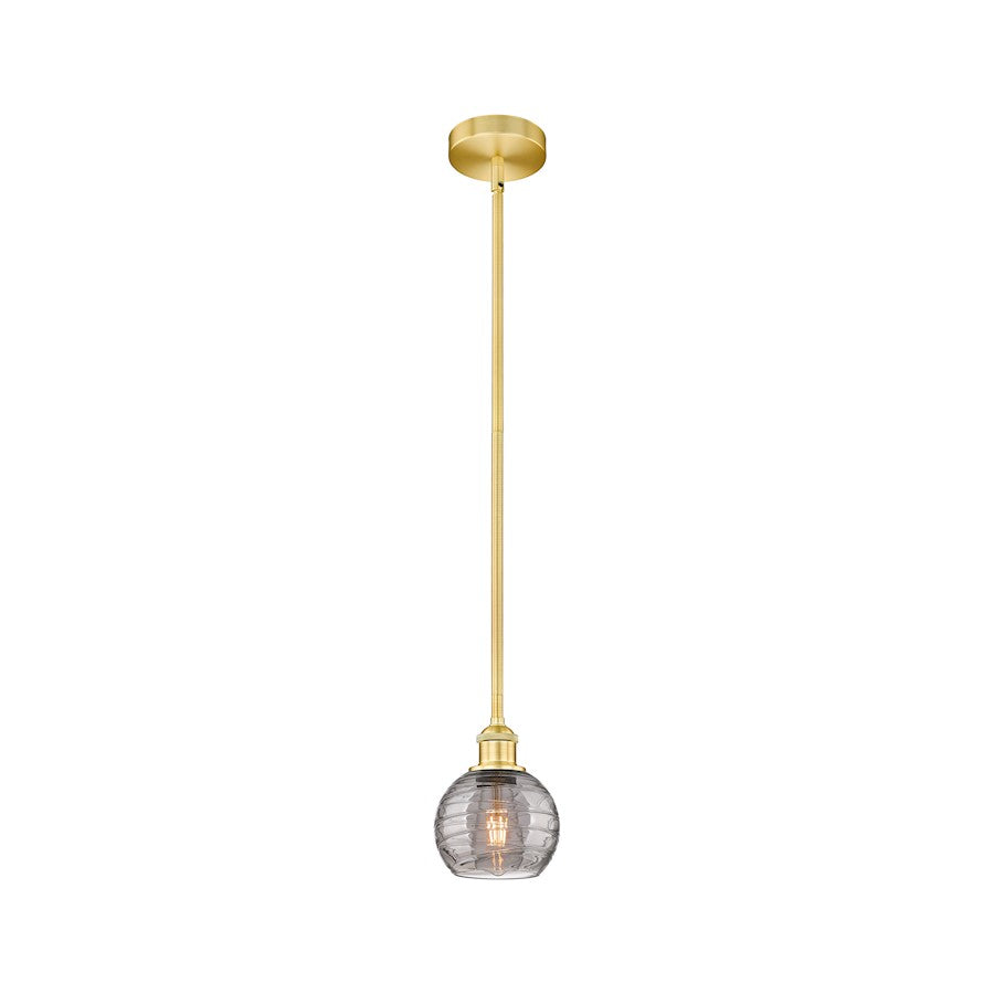 Innovations Athens Deco Swirl 6in 1-Light Mini Pendant | Industrial Satin Gold Steel and Light Smoke Glass | Kitchen Island & | Model 616-1S-SG-G1213-6SM