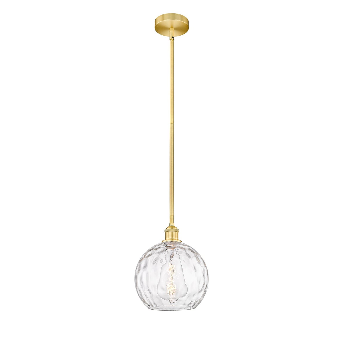 Innovations Athens Water Glass 10in 1-Light Mini Pendant | Industrial Satin Gold Steel and Clear Glass | Kitchen Island & | Model 616-1S-SG-G1215-10