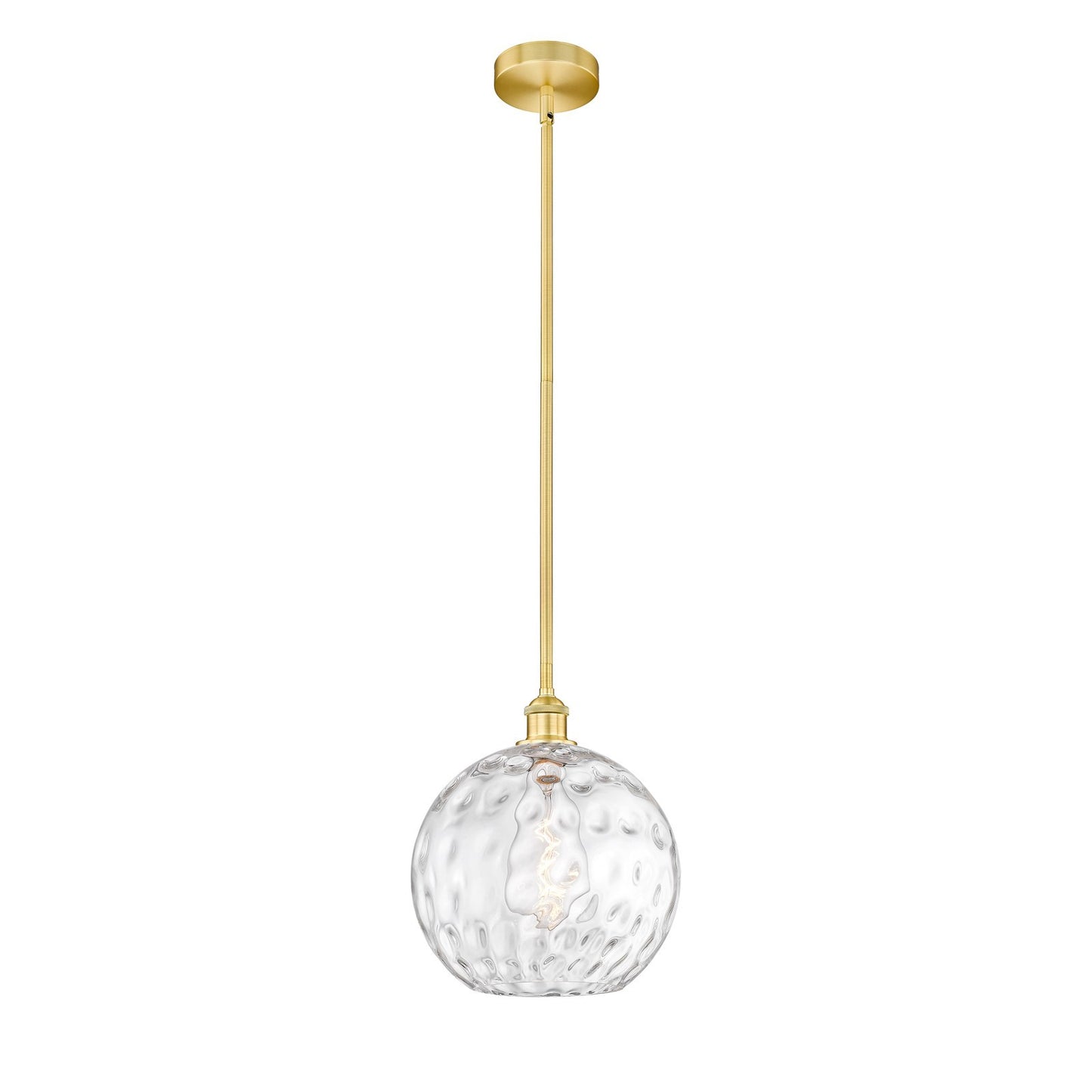 Innovations Athens Water Glass 12in 1-Light Mini Pendant | Industrial Satin Gold Steel and Clear Glass | Kitchen Island & | Model 616-1S-SG-G1215-12