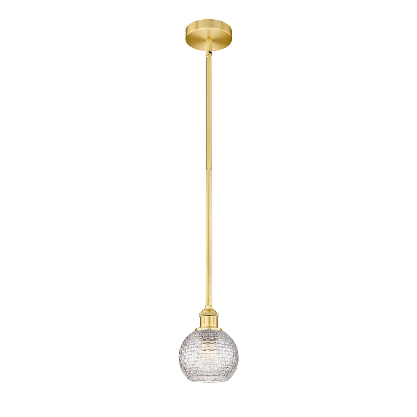 Innovations Athens 6in 1-Light Mini Pendant | Modern Farmhouse Satin Gold Steel and Clear Basket Weave Glass | Kitchen Island | Model 616-1S-SG-G122C-6CL