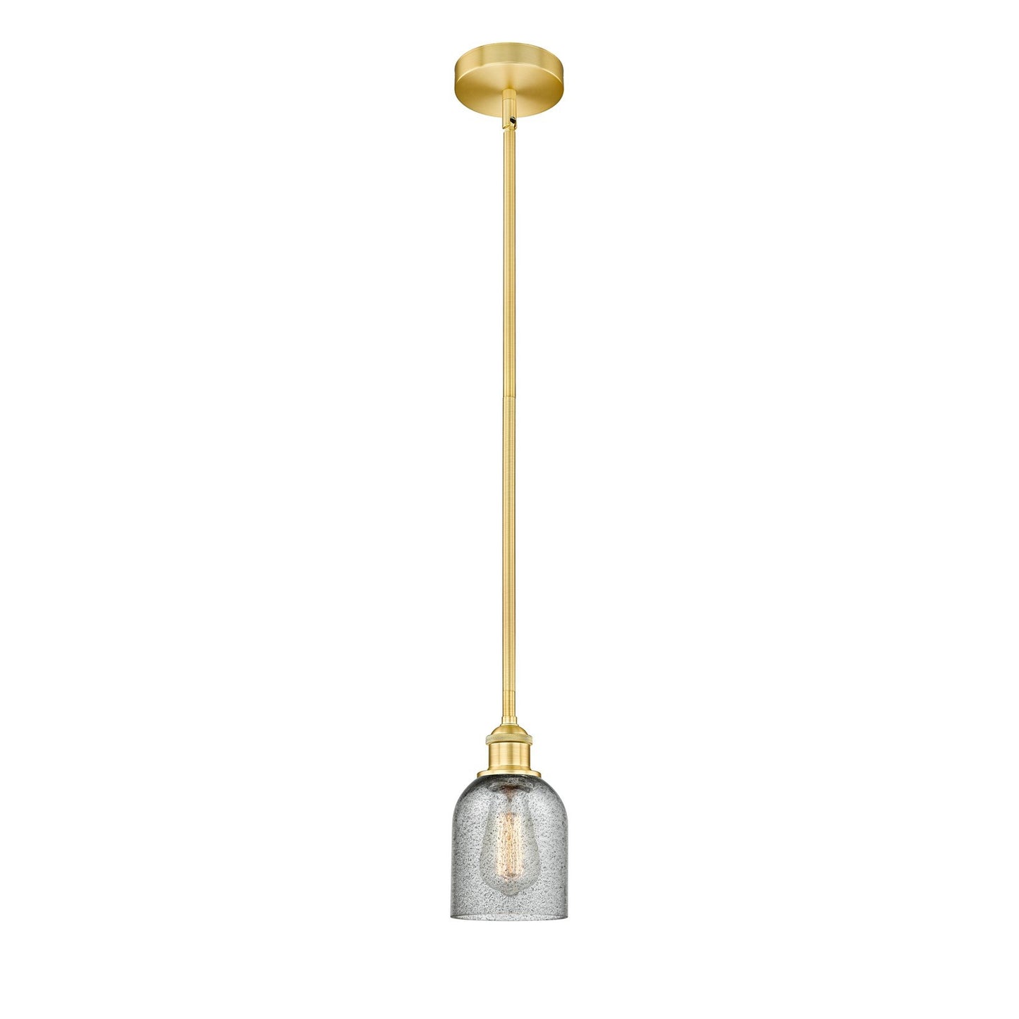 Innovations Caledonia 5in 1-Light Mini Pendant | Industrial Satin Gold Steel and Charcoal Glass | Kitchen Island & Dining Room | Model 616-1S-SG-G257-LED