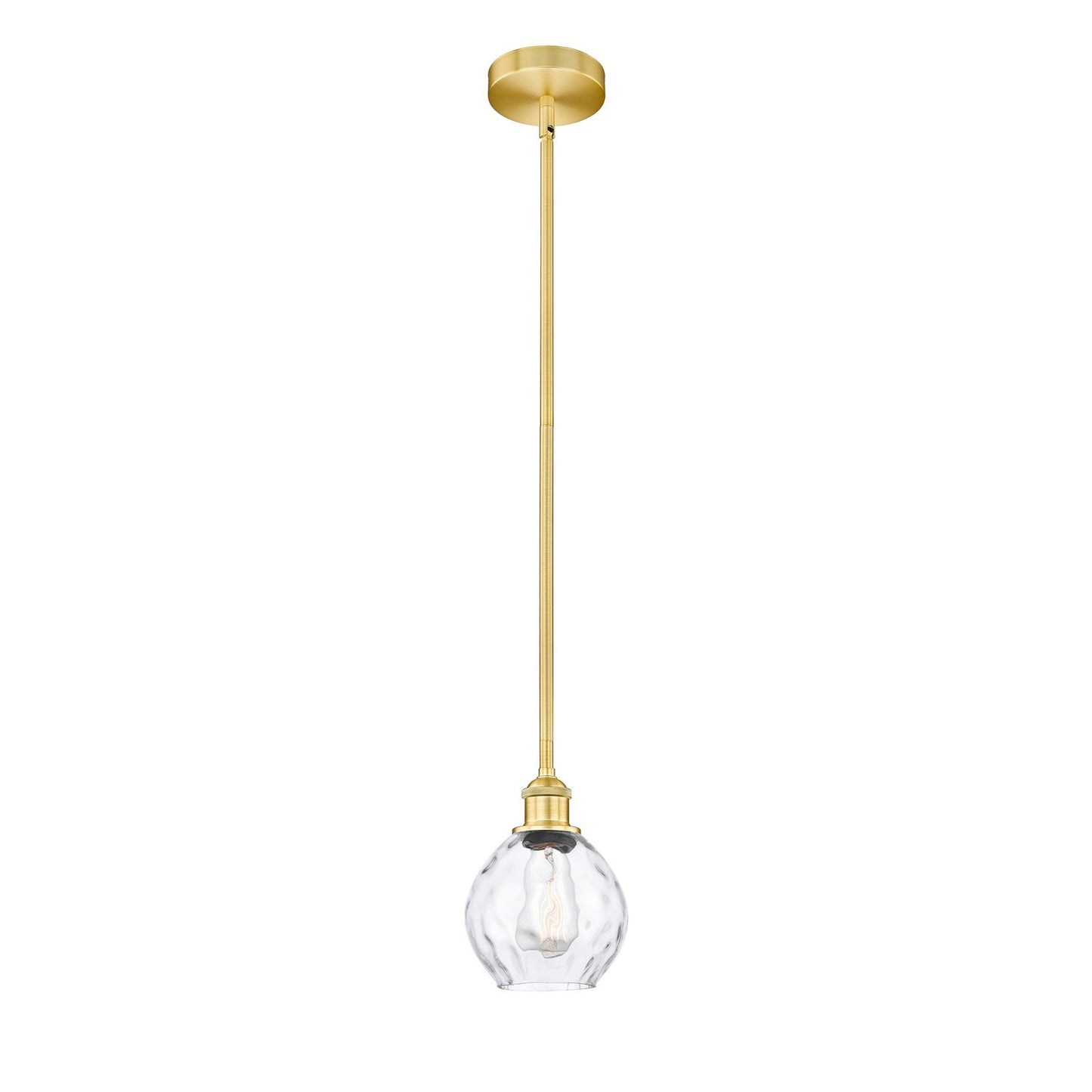 Innovations Waverly 6in 1-Light Mini Pendant | Industrial Satin Gold Steel and Clear Water Glass | Kitchen Island & Dining Room | Model 616-1S-SG-G362-LED