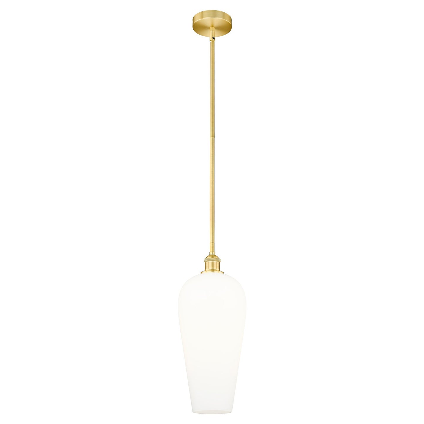 Innovations Chelsea 8in 1-Light Mini Pendant | Industrial Satin Gold Steel and Cast Brass with White Cone Glass | Kitchen | Model 616-1S-SG-G456-8WH