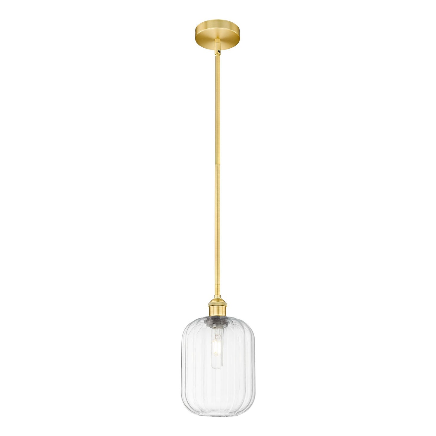 Innovations Preston Cylinder 7in 1-Light Mini Pendant | Industrial Satin Gold Steel and Clear Glass | Kitchen Island & Dining | Model 616-1S-SG-G460-7CL