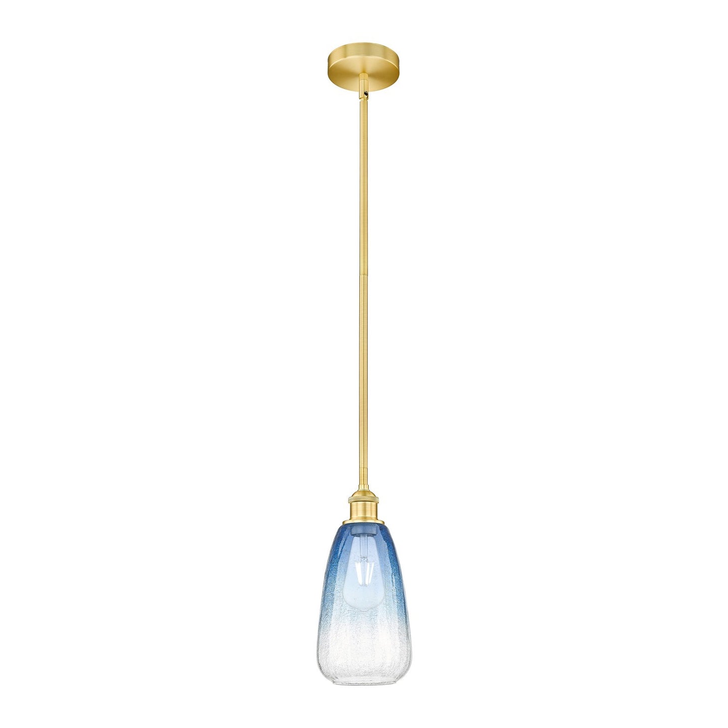 Innovations Brookhaven Almond 6in 1-Light Mini Pendant | Industrial Satin Gold Steel and Cast Brass with Sapphire Blue Glass | Model 616-1S-SG-G480-6SB