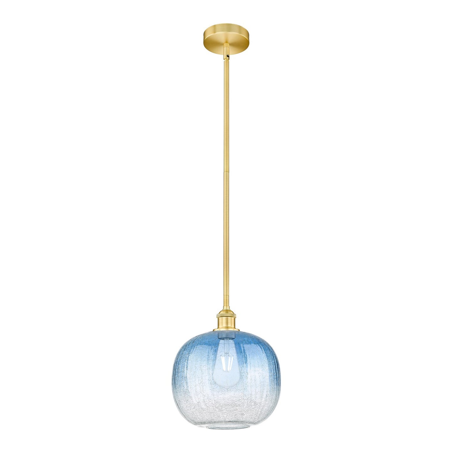 Innovations Brookhaven Sphere 11in 1-Light Mini Pendant | Industrial Satin Gold Steel and Cast Brass with Sapphire Blue Glass | Model 616-1S-SG-G481-10SB