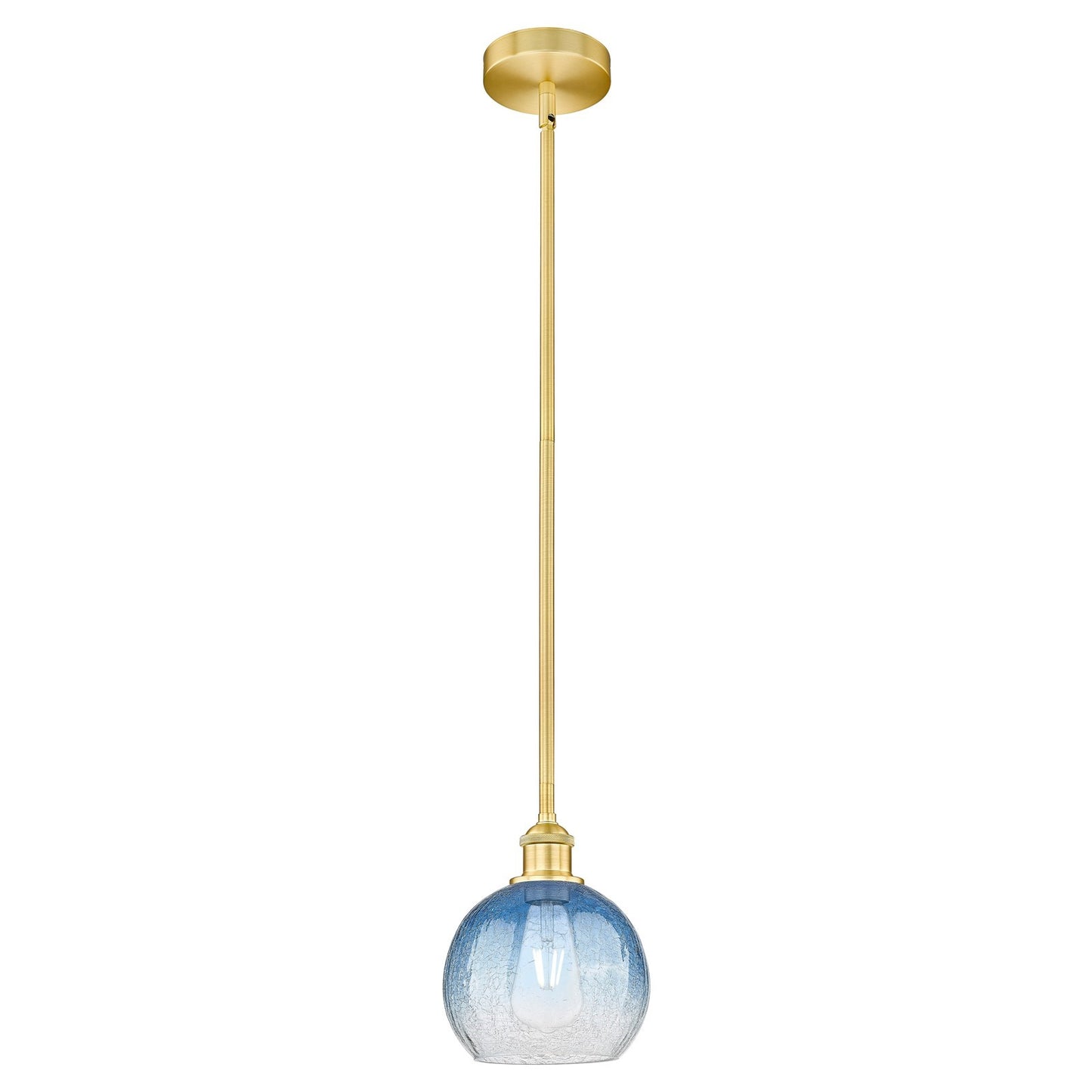 Innovations Brookhaven Globe 8in 1-Light Mini Pendant | Industrial Satin Gold Steel and Sapphire Blue Glass | Kitchen Island & | Model 616-1S-SG-G483-8SB