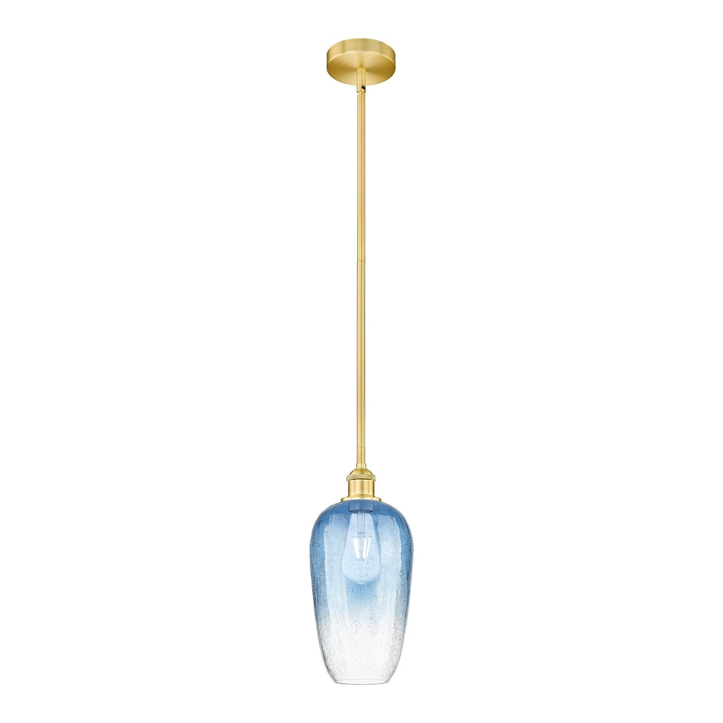Innovations Brookhaven Flute 7in 1-Light Mini Pendant | Industrial Satin Gold Steel and Sapphire Blue Glass | Kitchen Island & | Model 616-1S-SG-G484-7SB