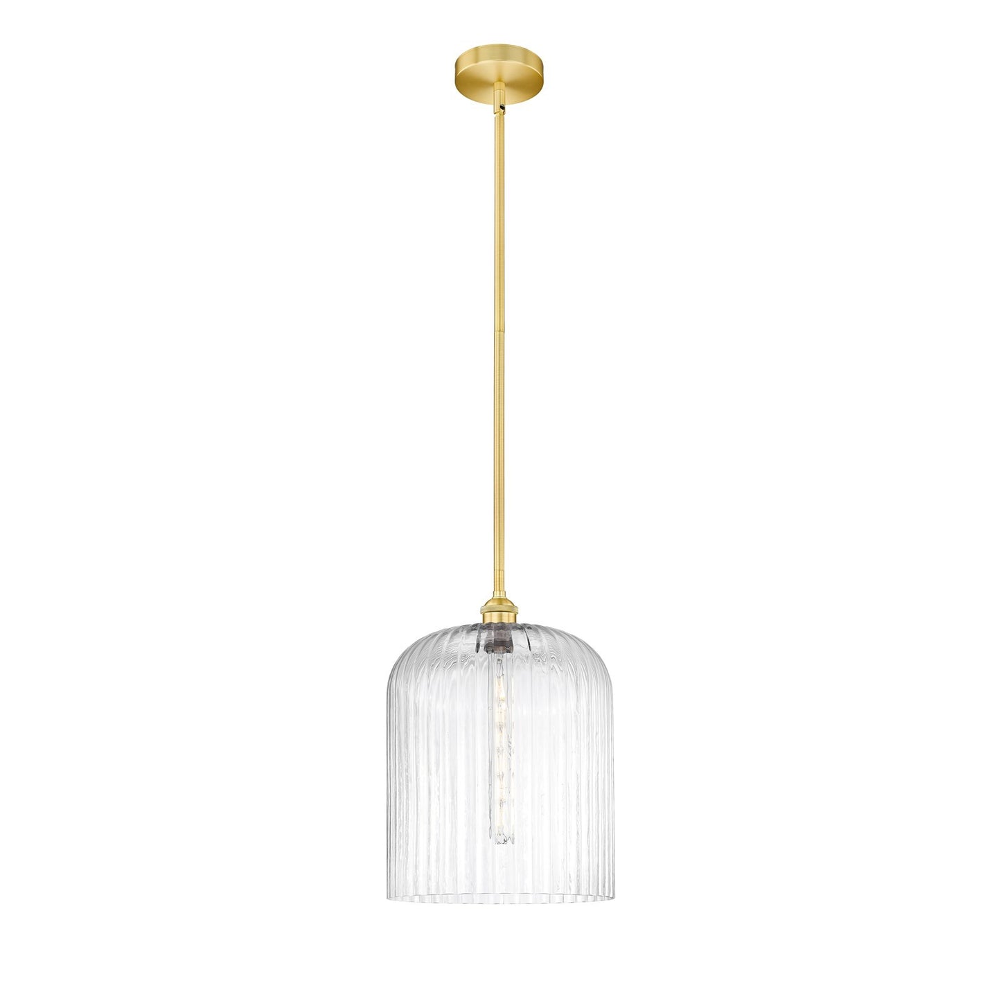Innovations Bridal Veil 5in 1-Light Mini Pendant | Art Nouveau Satin Gold Steel and Clear Ribbed Glass | Kitchen Island & | Model 616-1S-SG-G559-12CL